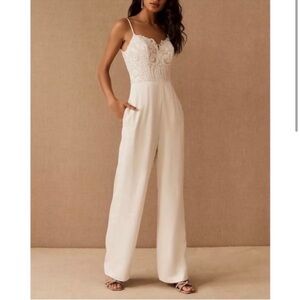 New Hayley Paige x BHLDN Harvey Ivory Beige Sequin Bodice Crepe Wedding Jumpsuit